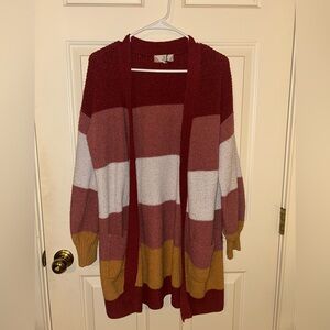 Pink Rose Red and White Cardigan Sweater